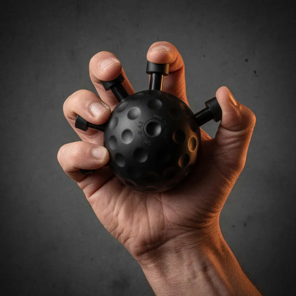 Hand mit dem ARMWERK Penta, Finger auf den Kolbenkappen